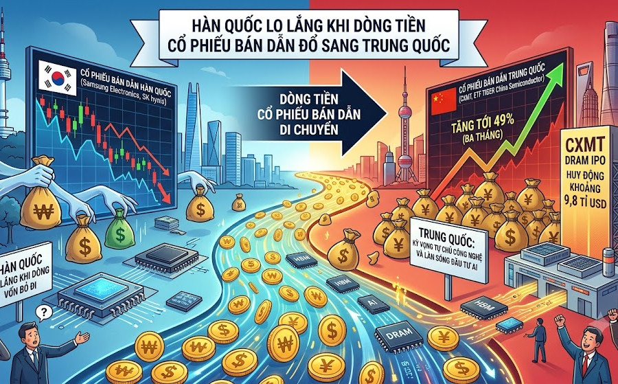 Hàn Quốc lo lắng khi dòng tiền cổ phiếu bán dẫn đổ sang Trung Quốc