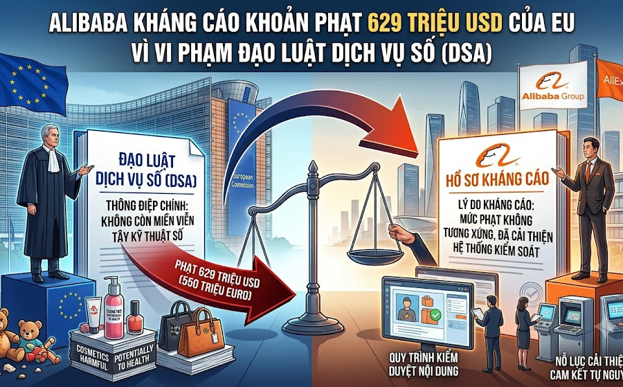 Alibaba kháng cáo khoản phạt 629 triệu USD của EU vì vi phạm Đạo luật Dịch vụ số