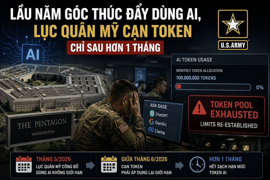 Lầu Năm Góc thúc đẩy dùng AI, Lục quân Mỹ cạn token chỉ sau hơn 1 tháng