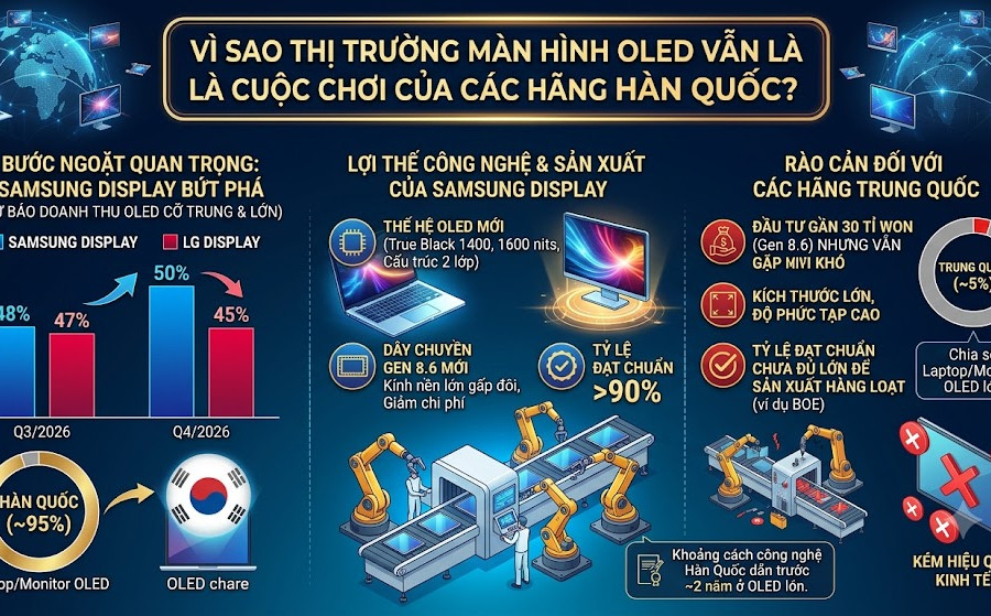 Vì sao thị trường màn hình OLED vẫn là cuộc chơi của các hãng Hàn Quốc?