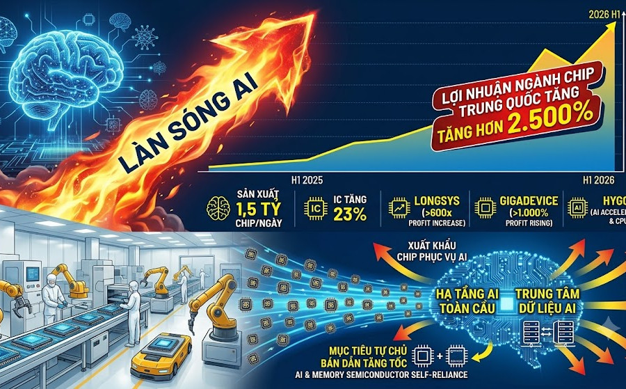 Lợi nhuận ngành chip Trung Quốc tăng hơn 2.500% nhờ làn sóng AI