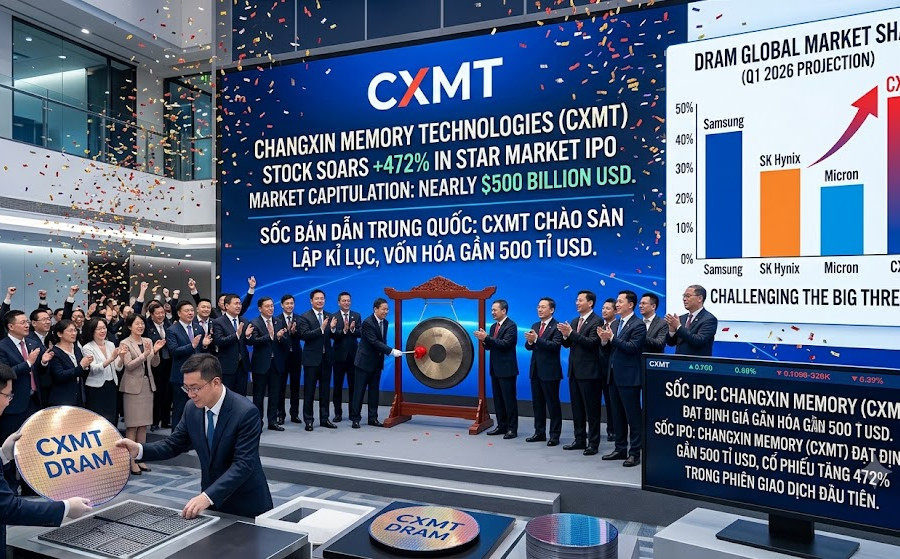 Nhà sản xuất chip CXMT vừa lên sàn, lập tức được định giá gần 500 tỉ USD