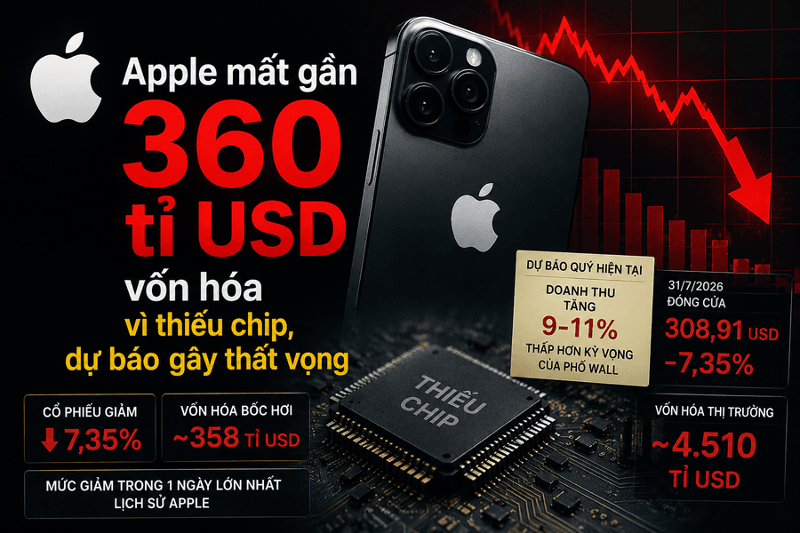 Apple mất 358 tỉ USD vốn hóa vì thiếu chip, dự báo gây thất vọng