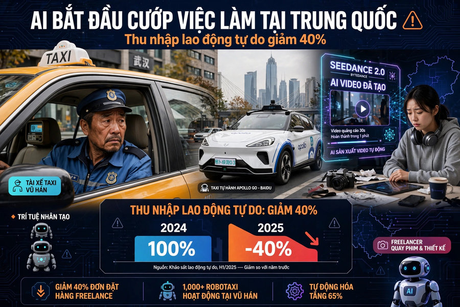 AI bắt đầu ‘cướp’ việc làm tại Trung Quốc, thu nhập của lao động tự do giảm 40%