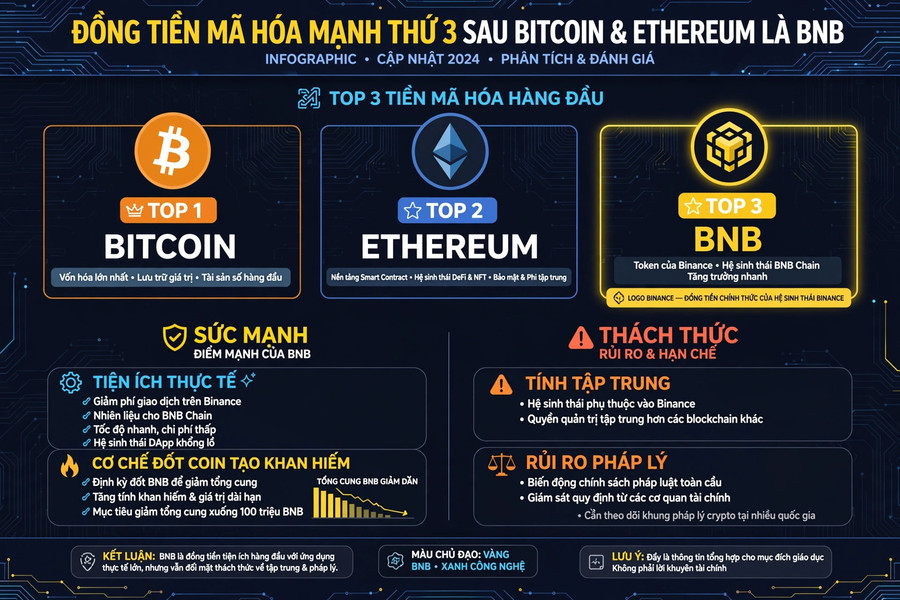 Đồng tiền mã hóa mạnh thứ 3 sau Bitcoin và Ethereum là cái tên nào?