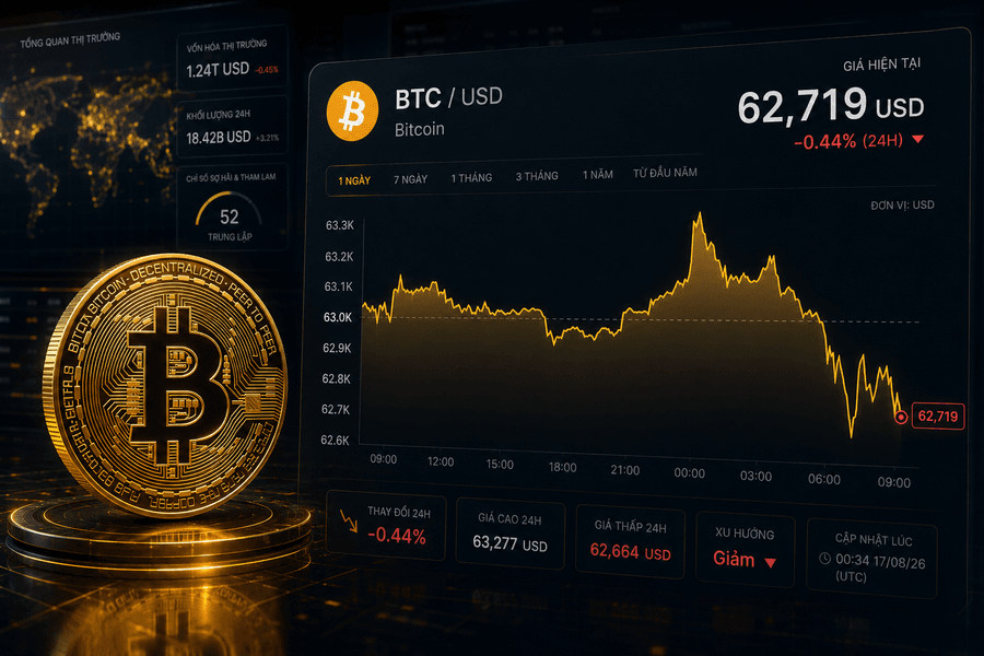 Giá Bitcoin hôm nay 17/8: Mất mốc 63.000 USD, kịch bản nào đang đáng lo nhất?
