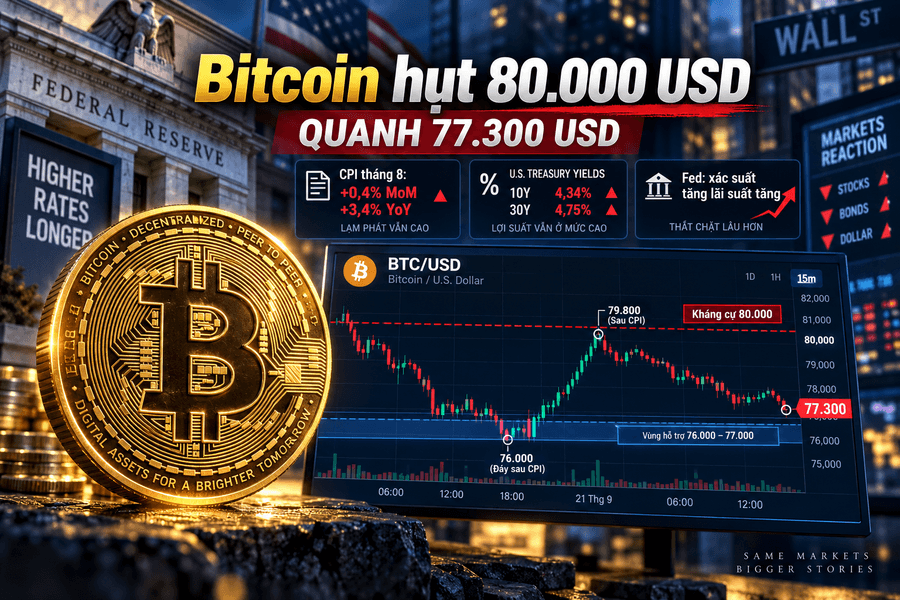 Giá Bitcoin hôm nay 12/9: Hụt mốc 80.000 USD dù bật mạnh sau dữ liệu lạm phát Mỹ